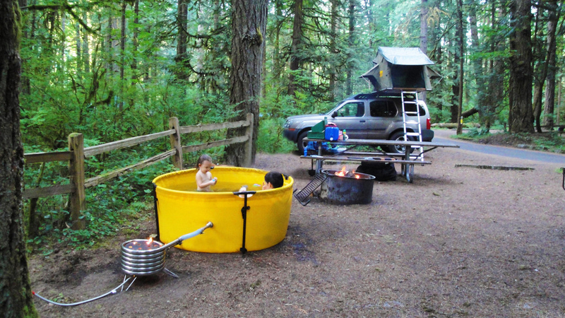 Illustration for article titled This Portable Hot Tub Makes Any Camping Trip a Luxurious Affair